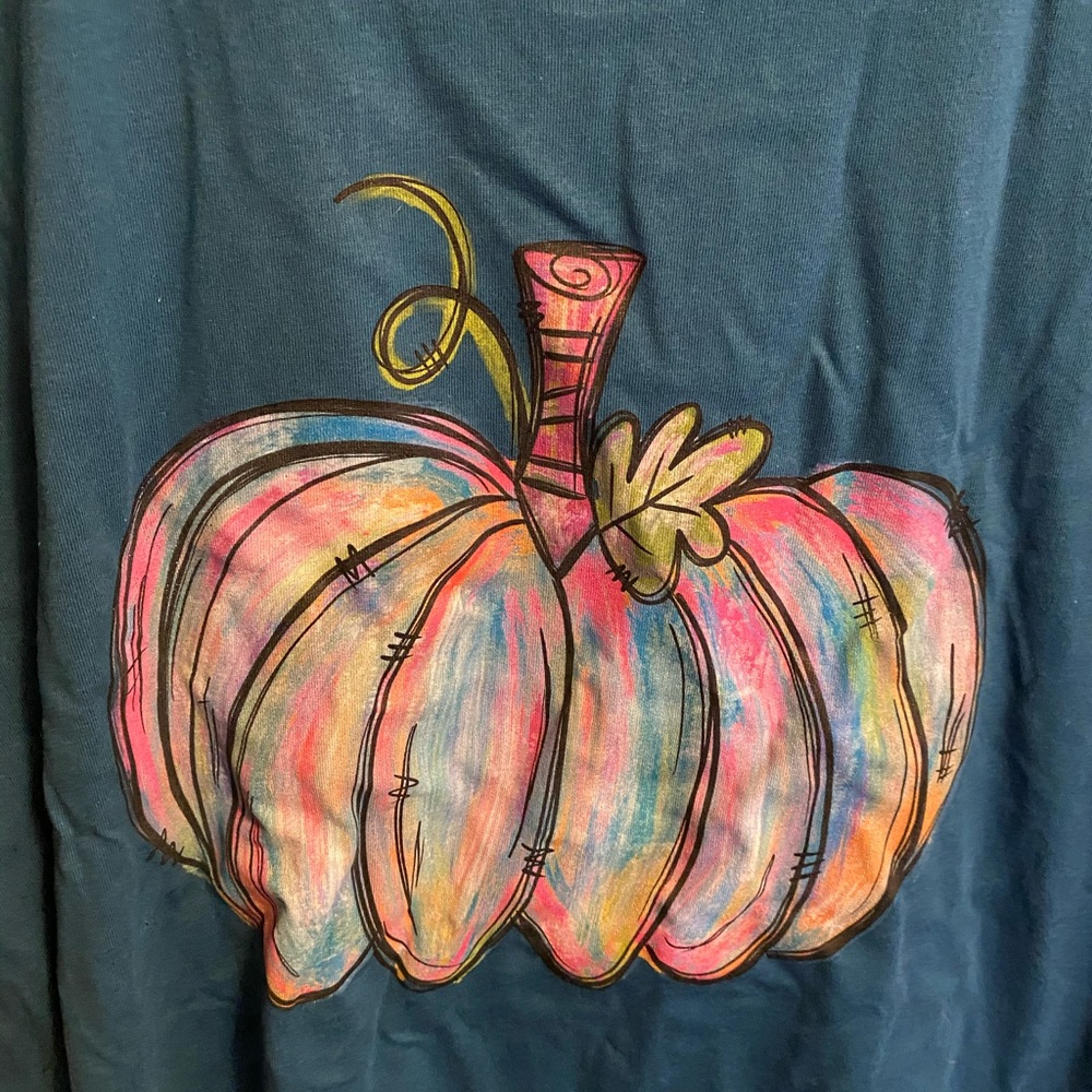 Pumpkin fall water color teal new T-shirt
